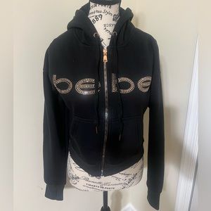 BeBe Zip Up Sweatshirt Black and Rose Gold Medium Slightly Worn